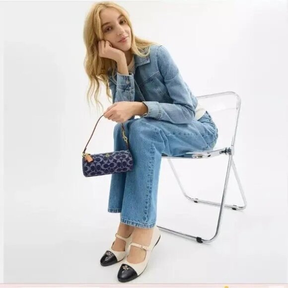 NWT Coach Nolita Barrel Bag In Denim Signature Jacquard Gold Midnight Navy - Picture 3 of 8